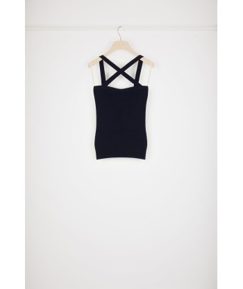 Cross-strap cable knit top in wool and cashmere Paris Déstockage Promo