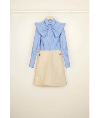 Bow collar two-tone cotton dress En savoir plus