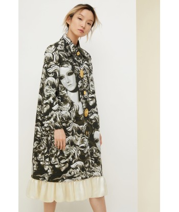 Ruffle hem printed gabardine coat store