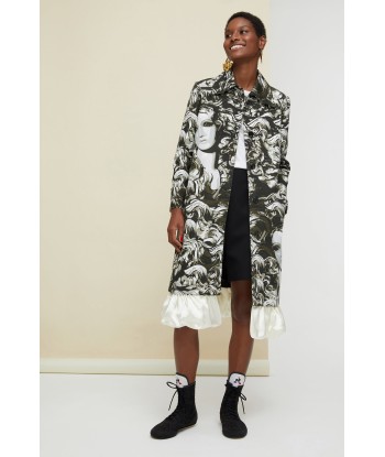 Ruffle hem printed gabardine coat store