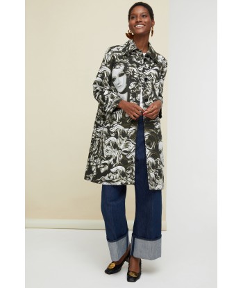 Ruffle hem printed gabardine coat store