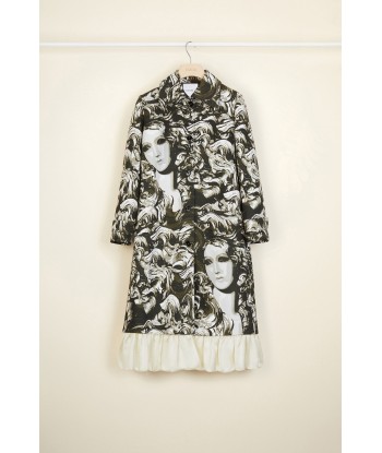 Ruffle hem printed gabardine coat store