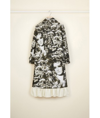 Ruffle hem printed gabardine coat store