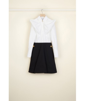 Bow collar two-tone cotton dress solde